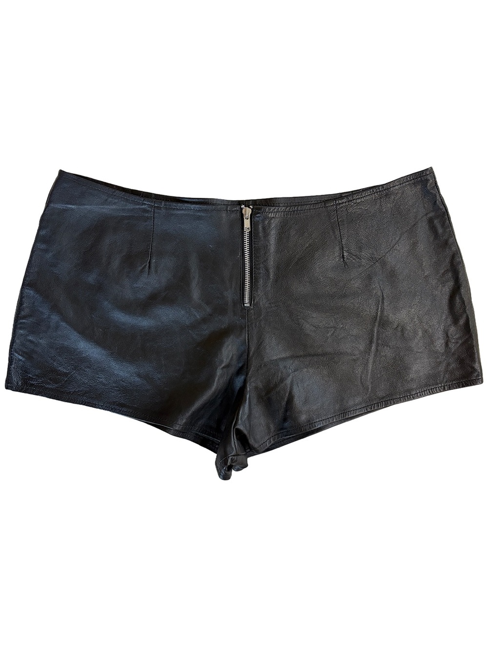 Vintage Y2K Inferno Genuine Leather Hot Shorts Black Low Rise Zip Front XL